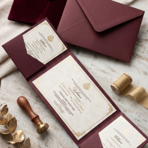 maroon velvet wedding card