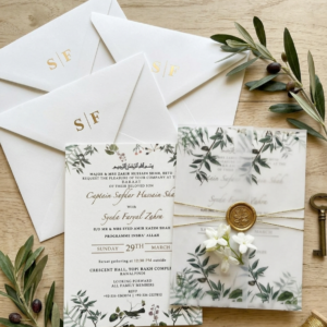 green leaf floral wedding invitation