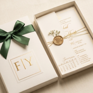 Box Wedding Cards with Green Ribbon